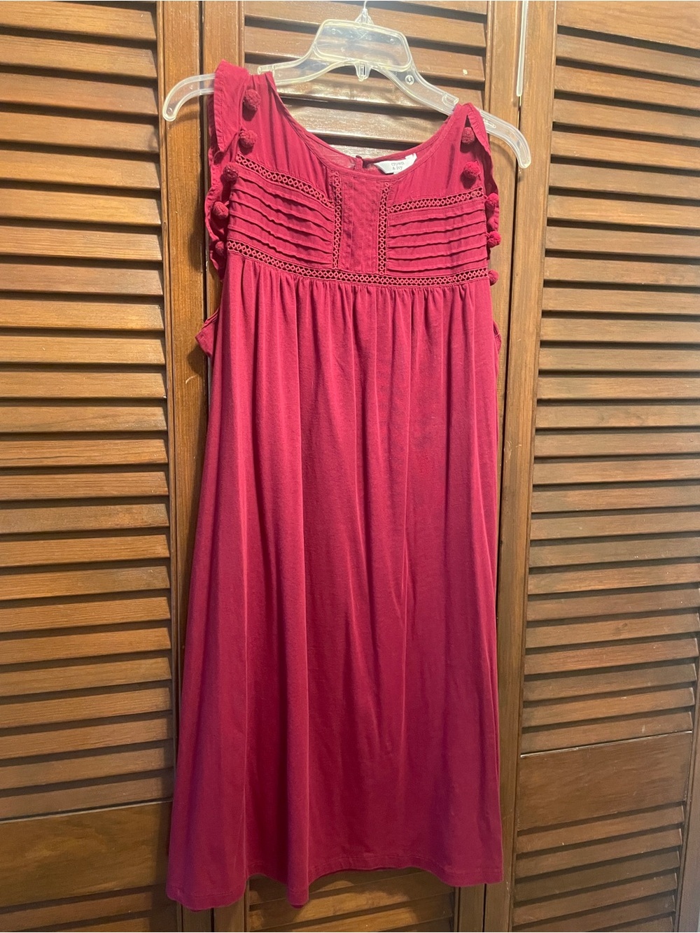 LOFT Sleeveless Wine-Red Midi Dress with Pintuck & Crochet